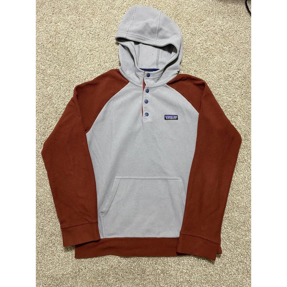 Patagonia Light Gray and Rust Brown Hooded Shirt Jacket